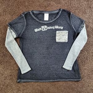 Walt Disney World Womens Gray Thermal Faux Layered Sequin Pocket Shirt Size M
